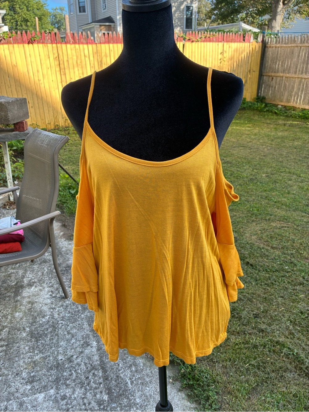 Mustard Yellow Cold-Shoulder Tank Top size M but runs large ;Large